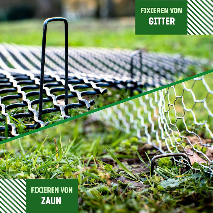 GardenGloss® Erdanker aus Stahl unverzinkt (100 Stück) - Stabile Bodenanker für Unkrautvlies, Garten