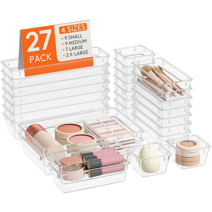 Lifewit 27 Stücke Schubladen Organizer mit 4 Grössen, Schminktisch Ordnungssystem, Klar Kunststoff M