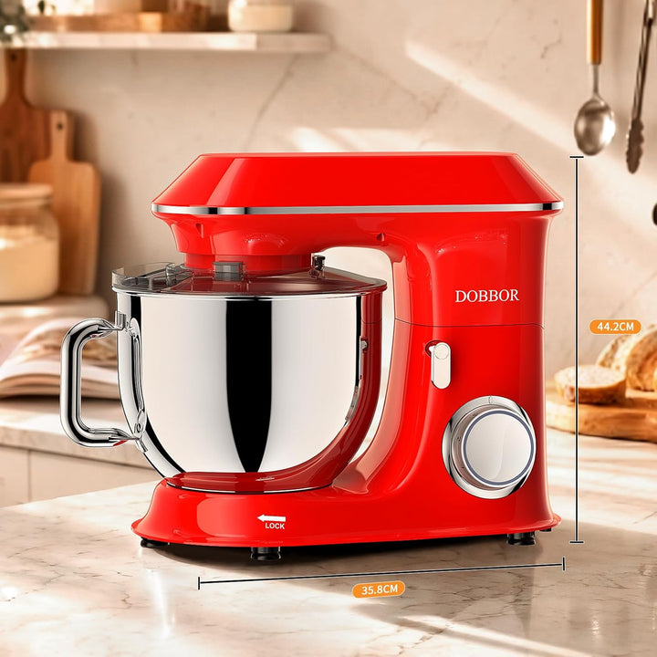 9.5L Küchenmaschine Knetmaschine 1500W, DOBBOR Rührmaschine mit Rührbesen, Knethaken, Schlagbesen, S