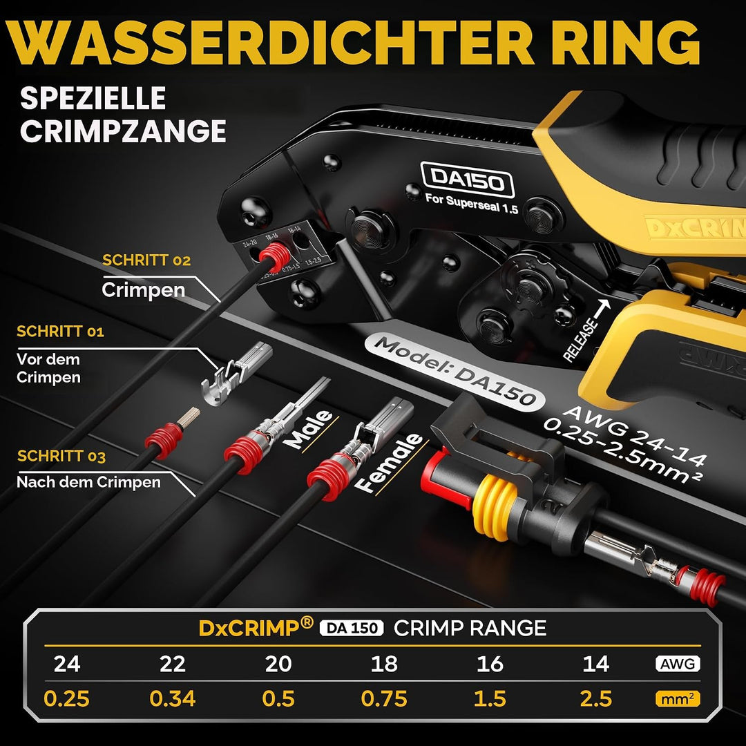 DxCRIMP Crimpzange Wasserdicht Kfz Stecker Set, 1/2/3/4/5/6 Polig 1-6 Polig | 1.5mm Serie | 31 Typen