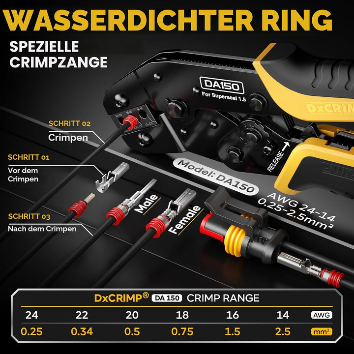 DxCRIMP Crimpzange Wasserdicht Kfz Stecker Set, 1/2/3/4/5/6 Polig 1-6 Polig | 1.5mm Serie | 31 Typen