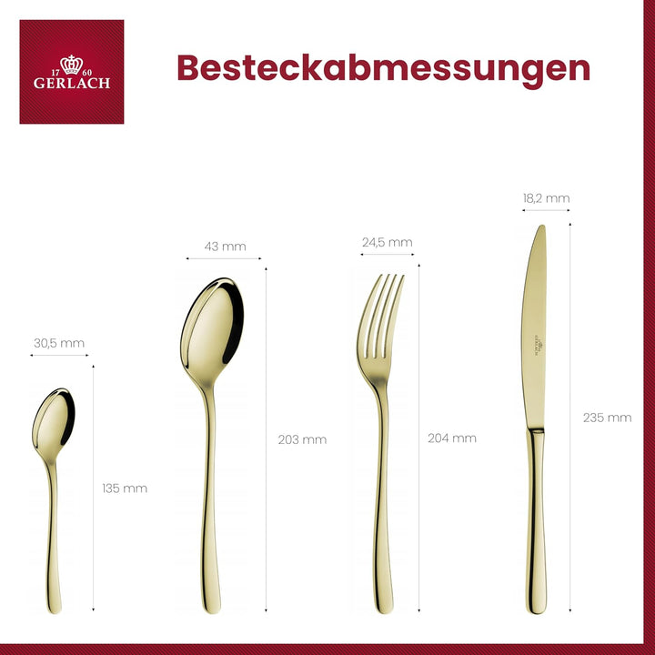 Gerlach 1760 Besteck Set für 6 Personen 30er Set Aus Edelstahl Tafelbesteck Rostfrei Hochglanzpolier
