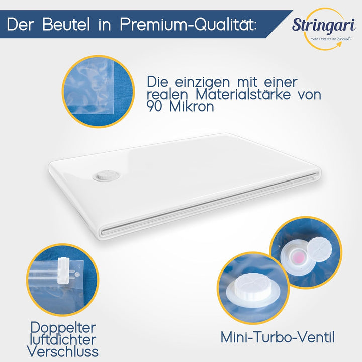 Stringari Vakuumbeutel für Kleidung Staubsauger 5er Set XL 100x80 – Vakuumbeutel für Bettdecken von