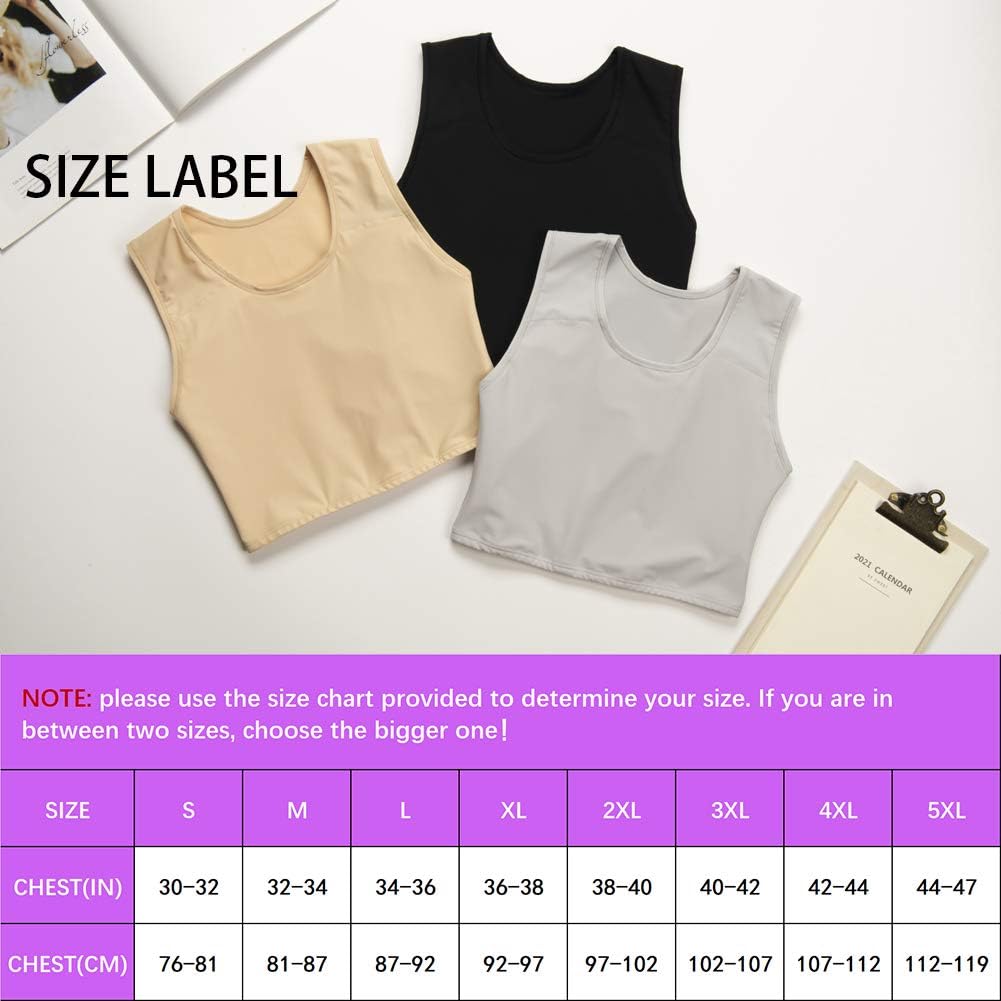 XUJI Transgender FTM Trans Atmungsaktive Halb Brust binder 3XL Grau, 3XL Grau