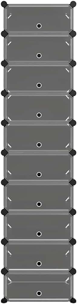 Schuhregal Schwarz 44x32x174 cm mit 11 grossen und 20 kleinen PP-Platten, faltbar und stapelbar, ide