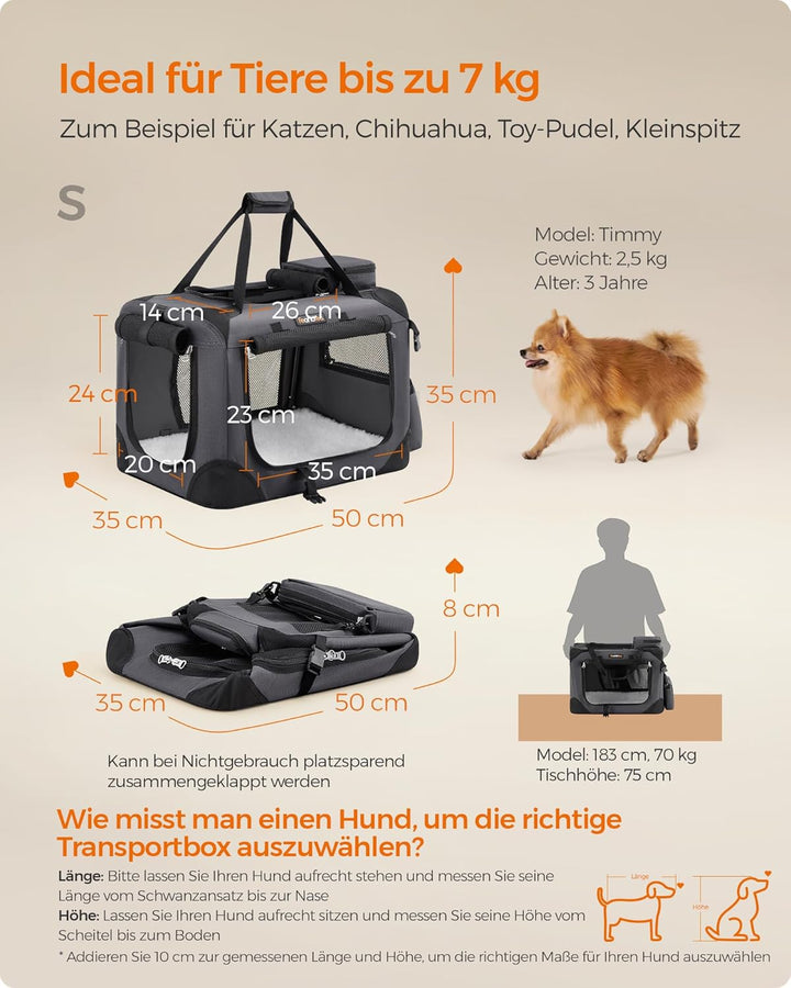 Feandrea Hundebox faltbar, Transportbox Hund, S, Hundetasche, Oxford-Gewebe, Netzstoff, atmungsaktiv