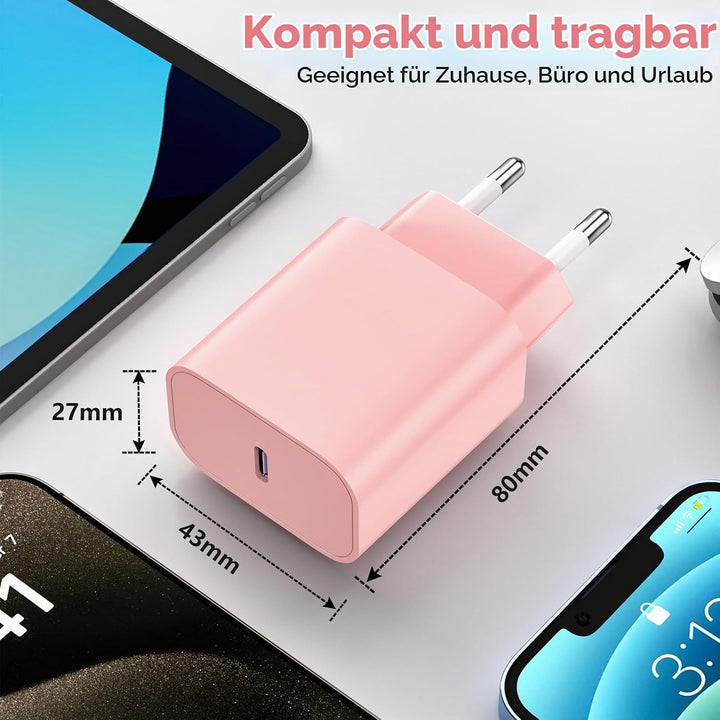 20W USB C Schnellladegerät mit 2M Lighting Ladekabel für iPhone 14/13 2Pack Rosa+Grün, Rosa+Grün