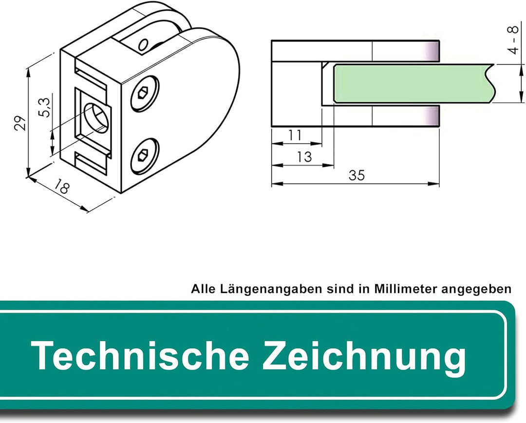 PRIOstahl Glashalter 4 Stück Glasklemmen Klemmhalter Glasplattenhalter 35 x 29 x 18 mm Anschluss: Fl