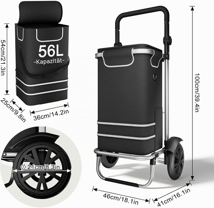 UISEBRT 3in1 Einkaufstrolley klappbar mit 56L gross Volumen,Multifunktionaler Einkaufsroller mit Küh