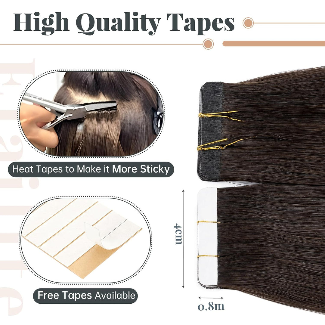 Elailite Echthaar Extensions Tape in Extensions 20 Stück 30g/set, Glattes Haarverlängerungen 40cm 