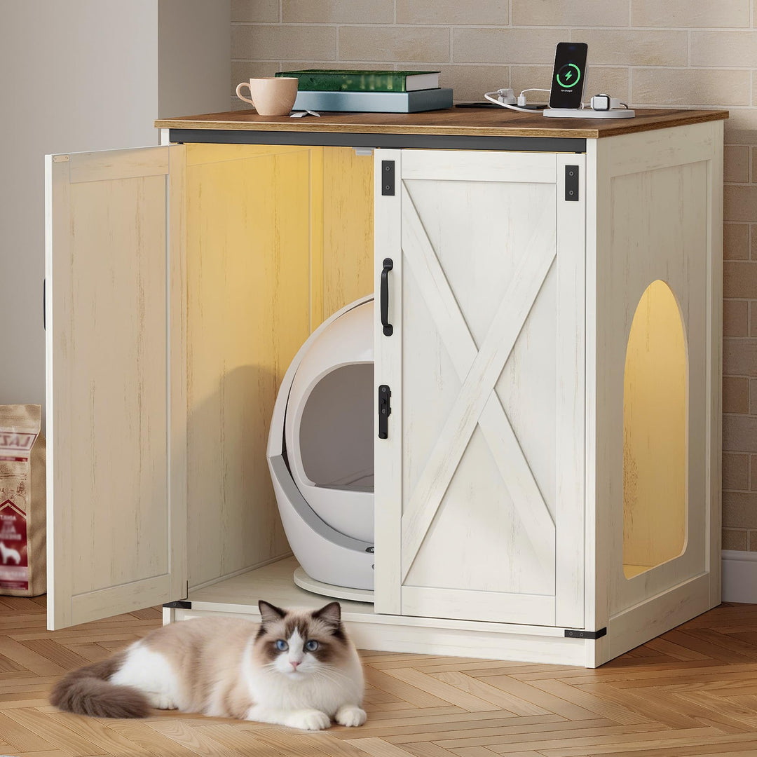 Hzuaneri Gross Katzenschrank, 82 × 70 × 90 cm, Verdeckter Katzenklo Schrank mit Drehbarer Schale, St