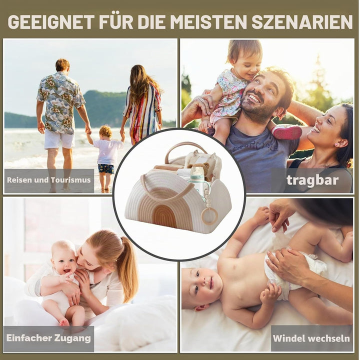 WIYETY Baby Wickeltisch Organizer Korb: Baumwollgewebt Wickel Organizer mit Griffen, Handlicher Wick