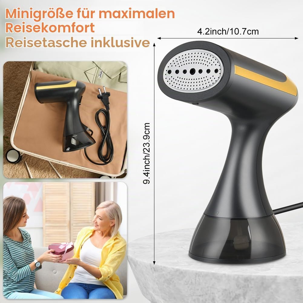 HOTUT Tragbarer Dampfglätter,1500W Dampfbürste,Steamer Dampfglätter mit 300 ml Wassertank,Hand-Dampf