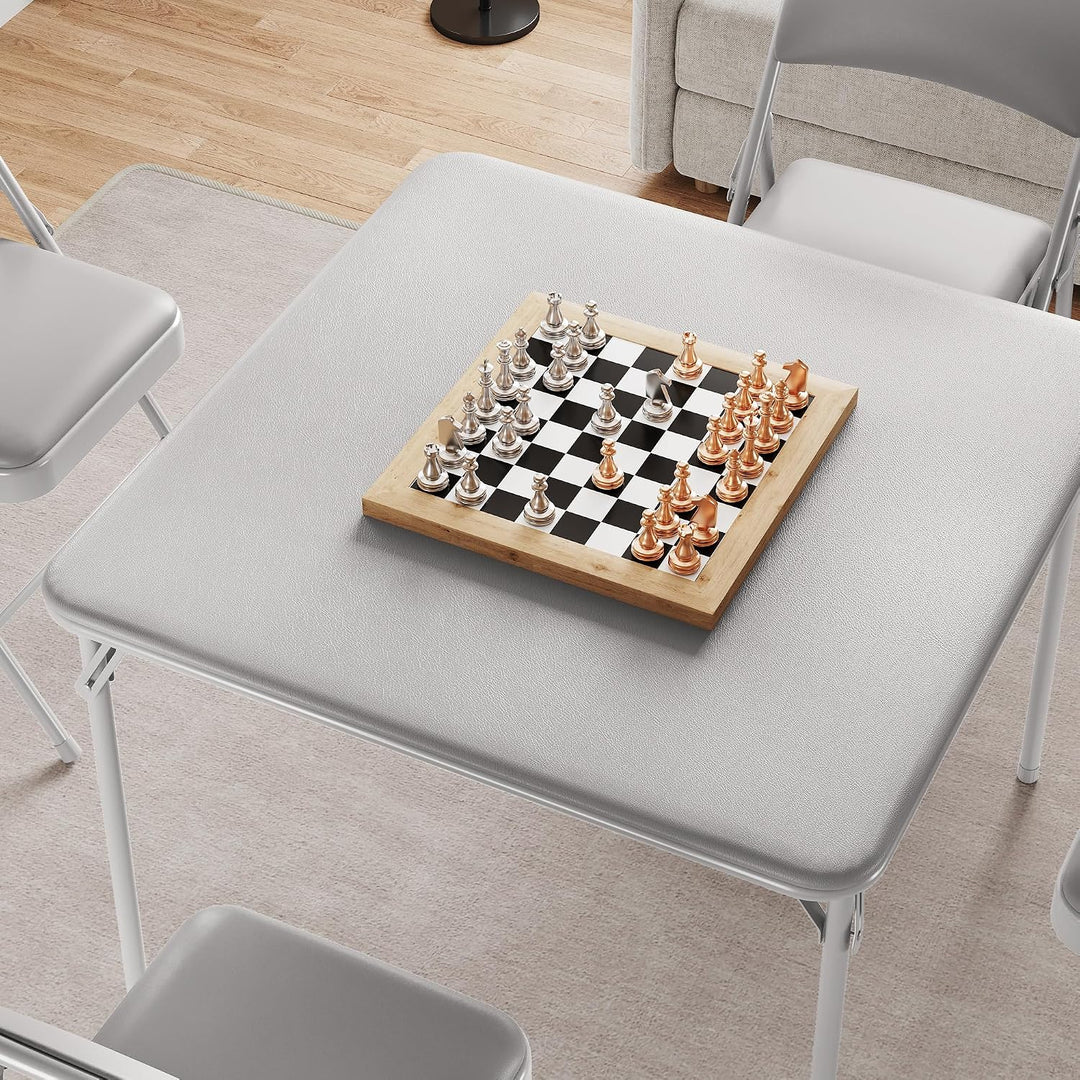 Klapptisch 85,5 cm Quadratisch – PU-Leder Spieltisch, Tragbar Wasserdicht Grau Table Only, Grau Tabl
