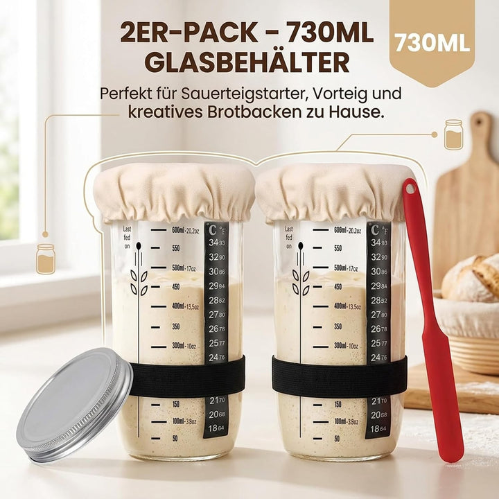 Sauerteig-Starter-Set, 2er-Pack 730ml Glasbehälter