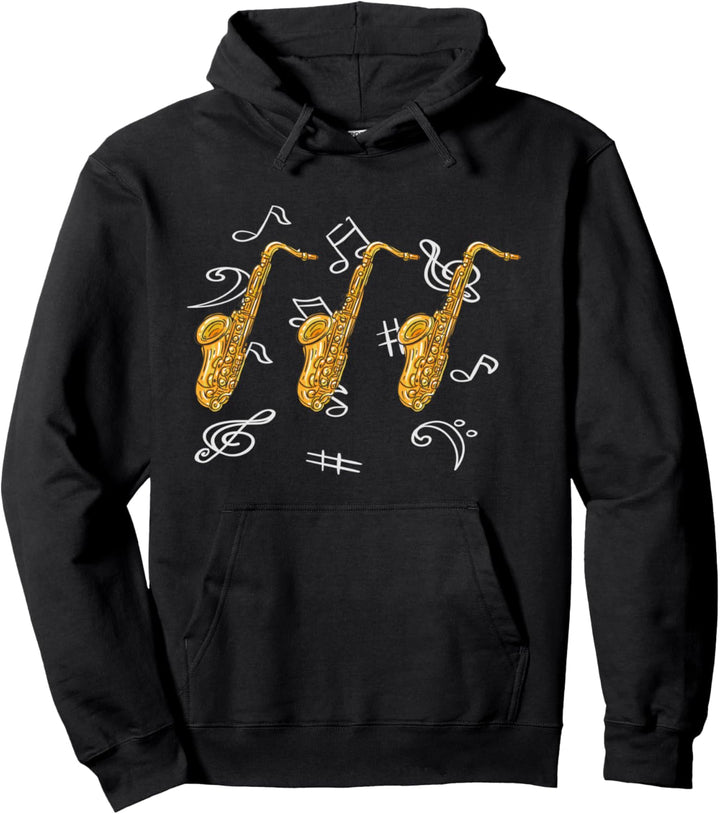 Saxophonist Jazz Musiker Musiknoten Musikinstrument Saxophon Pullover Hoodie