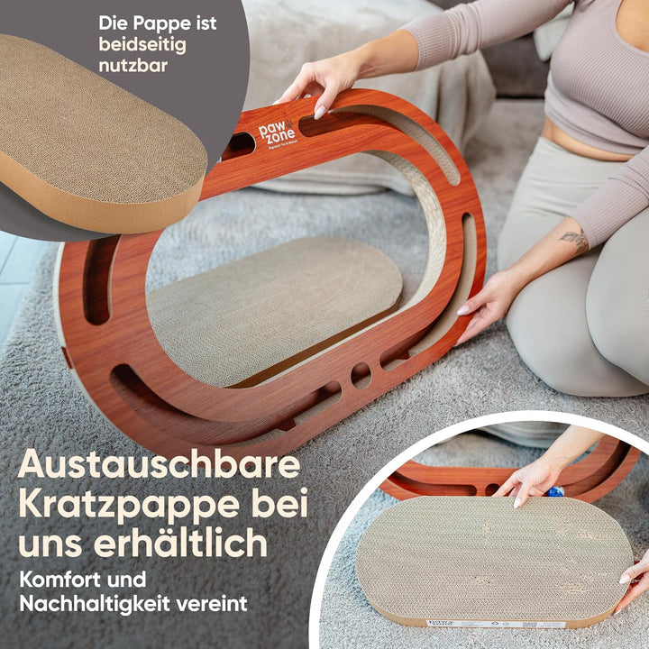 PAWZONE Kratzbrett [72x45 cm] beidseitig nutzbar + Pappe austauschbar [inkl. Katzenspielzeug] hochwe