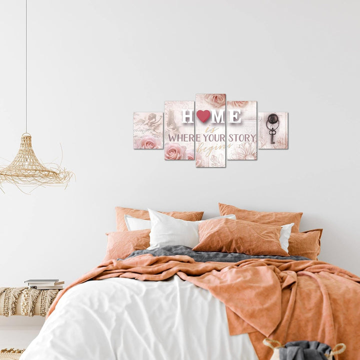 Runa Art Wandbilder Home 5 Teilig Bild auf Vlies Leinwand Deko Wohnzimmer Vintage Violett Lila 02685
