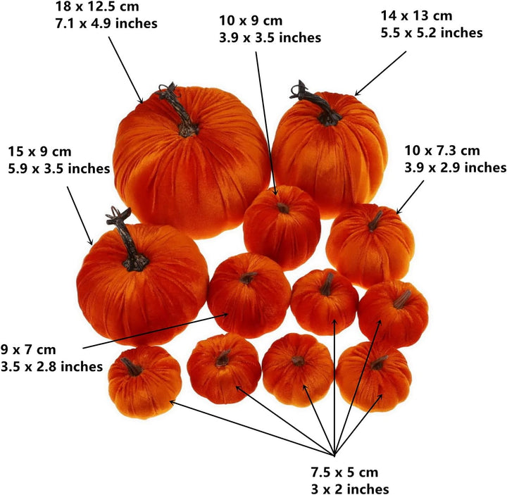 Gresorth 12 Stück Künstlich Gross Samt Kürbisse Gefälschte Orange Kürbis, Orange