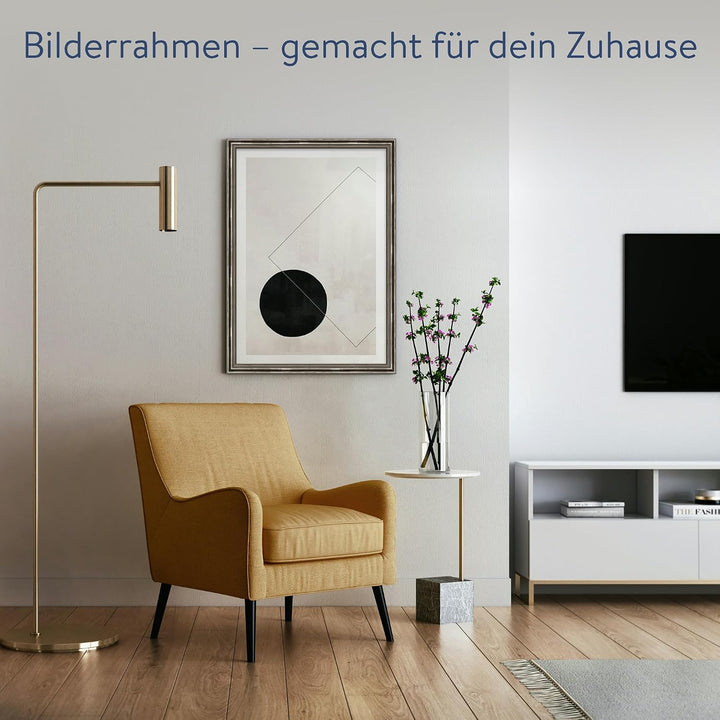 WANDStyle Bilderrahmen Antik 40x60cm I Farbe: Silber I Holzbilderrahmen I Fotorahmen I Silberner Bar