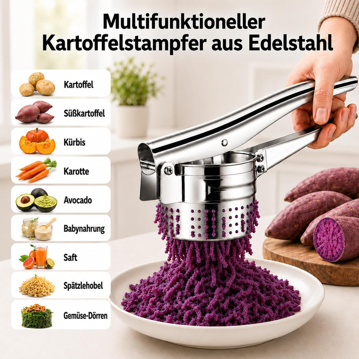 Kartoffelpresse Edelstahl 420ml mit Schraubfixierung, Spätzlepresse &amp; Spaghettieispresse, Multifunkt