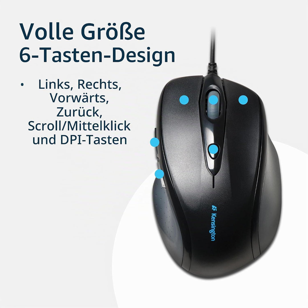 Kensington kabelgebundene ergonomische Full-Size-Maus, Pro Fit Computermaus mit Kabel für Laptop, De