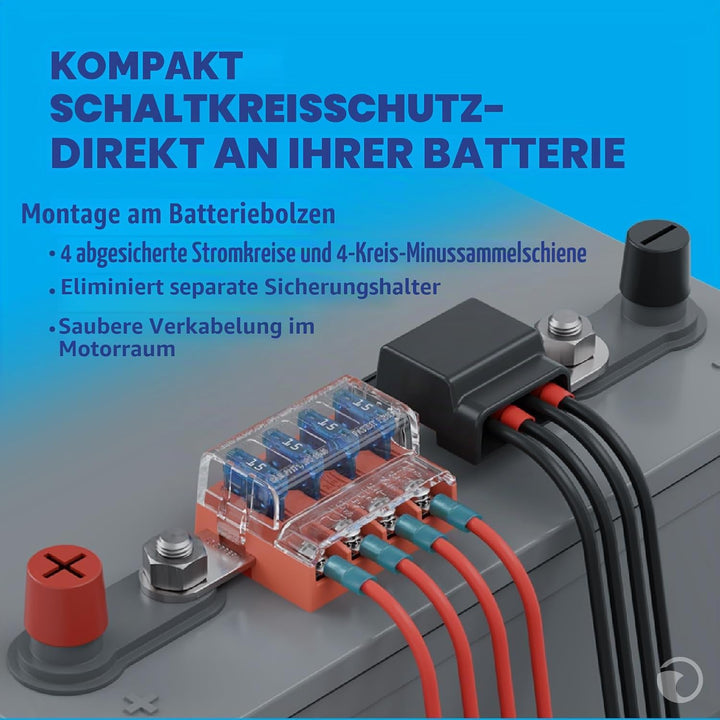 Blue Sea Systems ST Flachsicherungsblock 4 Schaltkreise, thermische Montage, mit Schutz und Negativ,