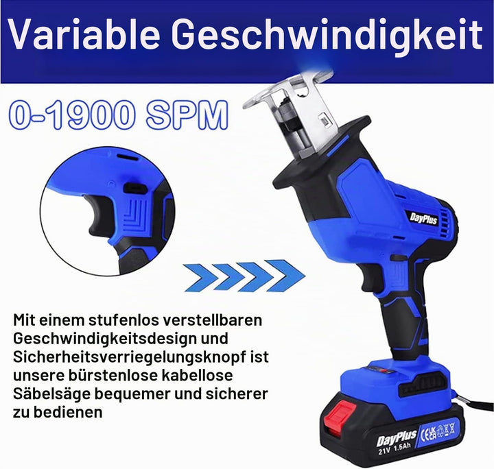 Akku Säbelsäge Bürstenlose Elektrisch Knochensäge Fleischsäge mit 1.5Ah Akkus und Schnellladegerät,