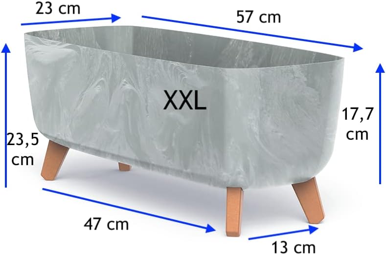 MELTOM Blumentopf Beton Optik Schale mit Füssen Blumenkasten mit Einsatz Pflanzgefäss, 57 cm x 23 cm