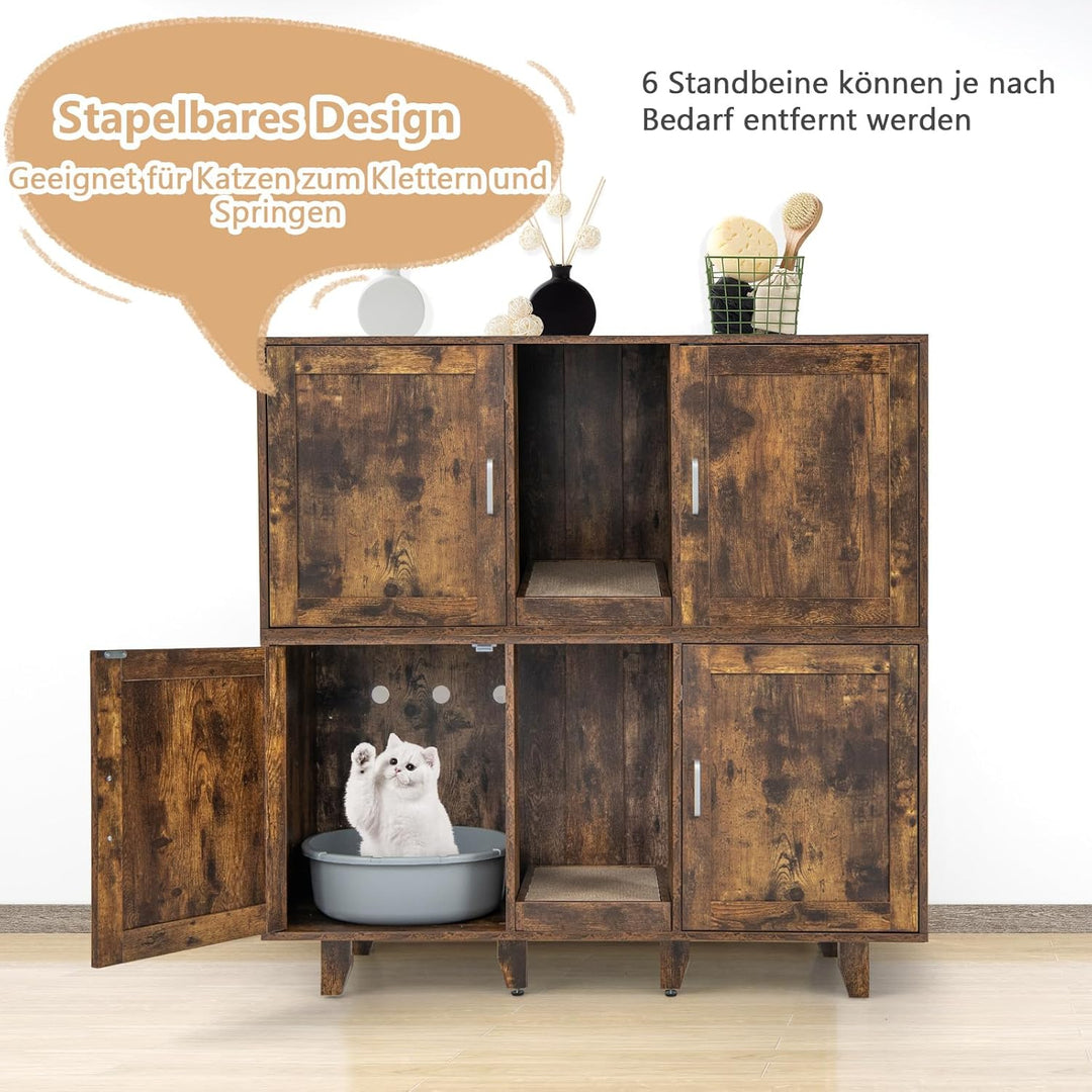 GOPLUS 3 in 1 Katzenschrank, Katzentoilette mit 2 Türen &amp; abnehmbaren Beinen &amp; herausnehmbarem Kratz