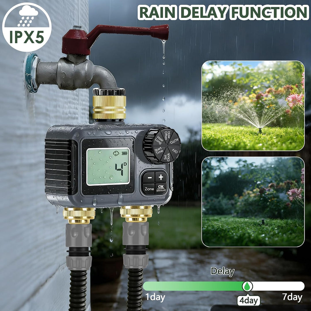 IPX5 Bewässerungscomputer 2 Ausgänge,Messing-Einlass und -Auslass,Automatische Bewässerung Wasser Ze