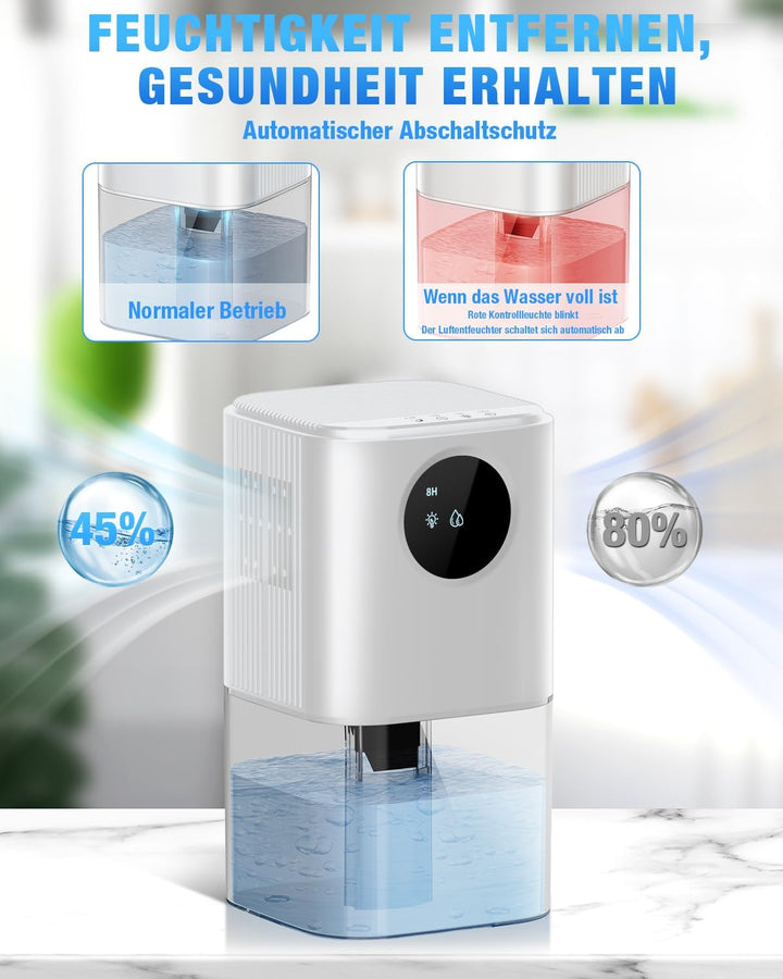 Luftentfeuchter Elektrisch, 1700ML Luftentfeuchter Tragbar Leise Weiss, Weiss