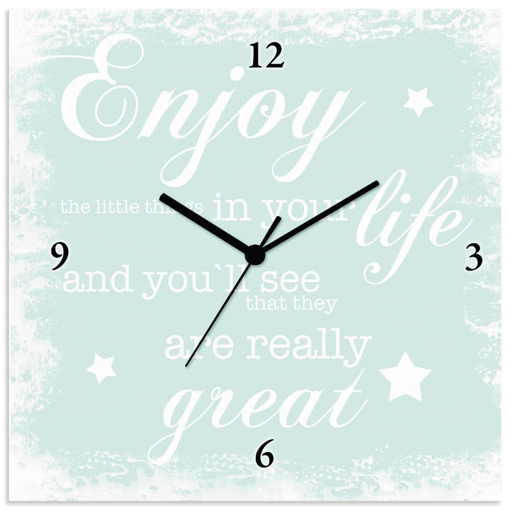 ARTLAND Wanduhr ohne Tickgeräusche Leinwanduhr Funkuhr lautlos Quadratisch 30x30 cm Design Spruch Bi