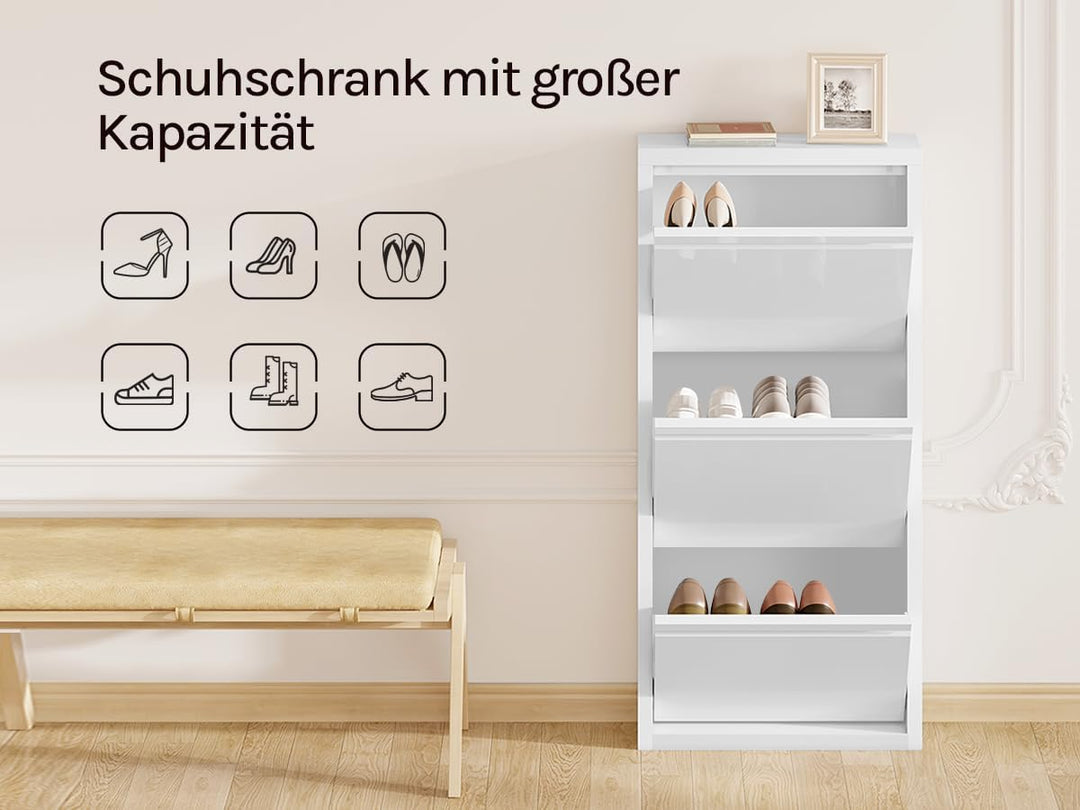 WOLTU 2er Set Schuhschrank mit 3 Klappen, Schuhregal geschlossen, Schuhkommode schmal, aus Metall, f