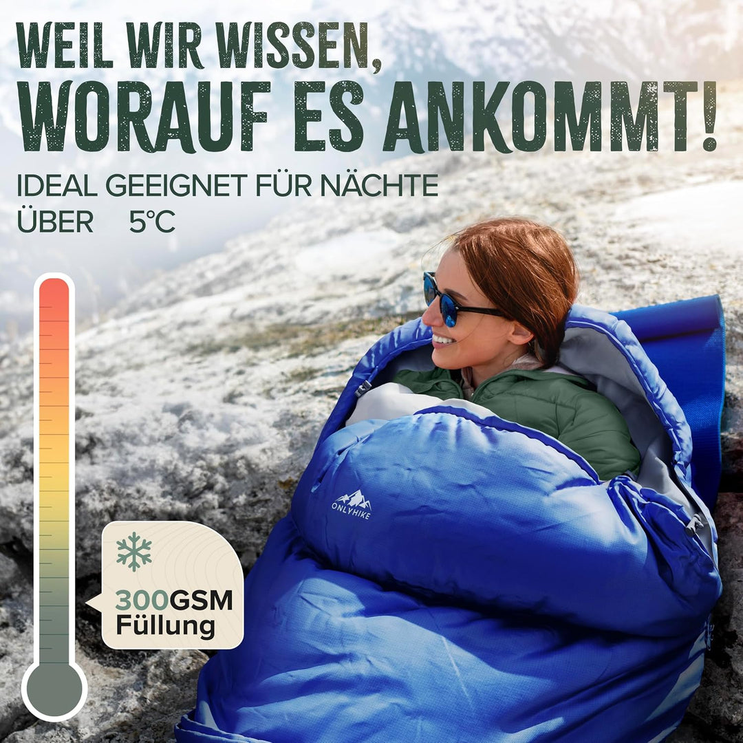 Schlafsack Outdoor I [300GSM] Warmer &amp; 1700g Leichter Schlafsack für Frühling, Herbst und Winter [-5