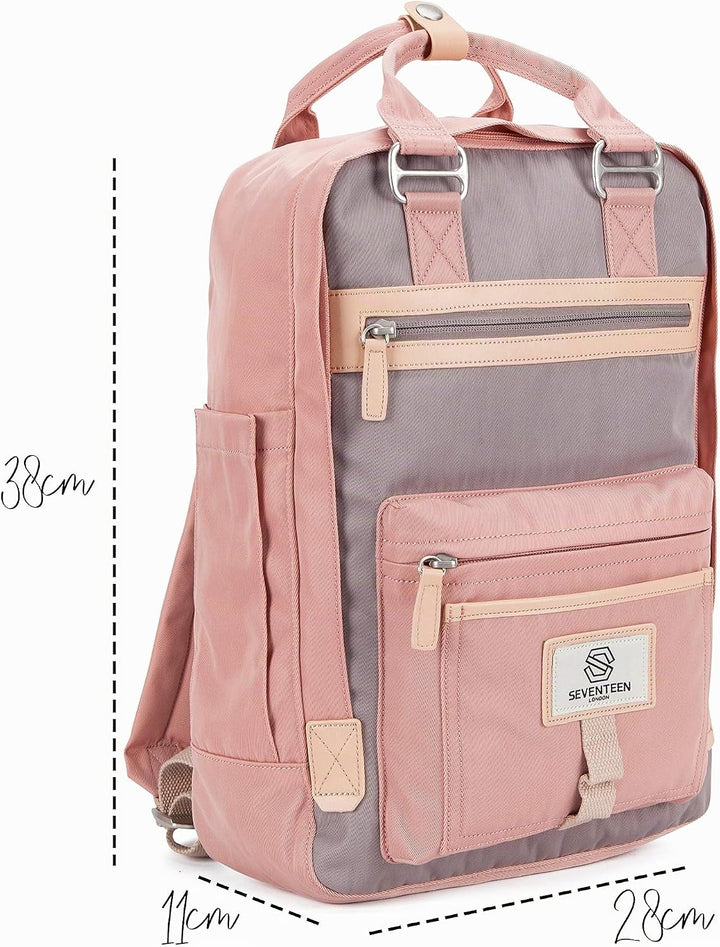 SEVENTEEN LONDON – Moderner, einfacher und Unisex ‘Wimbledon’ Rucksack in rosa und grau mit einem kl