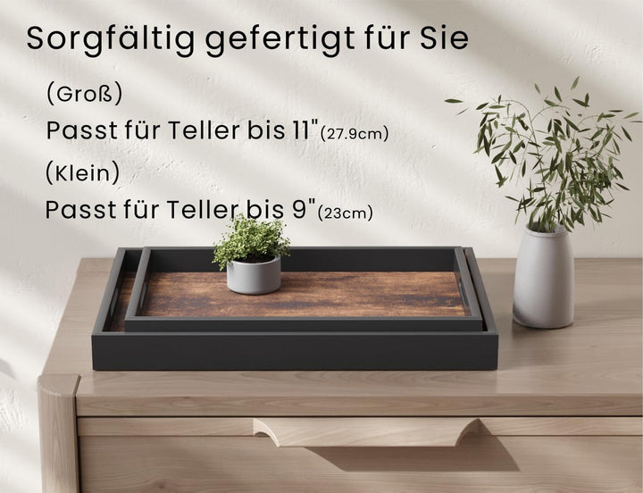 Fibogollo 2er-Set Serviertabletts aus Holz mit Griffen, dekorative Tabletts, Frühstückstablett für d