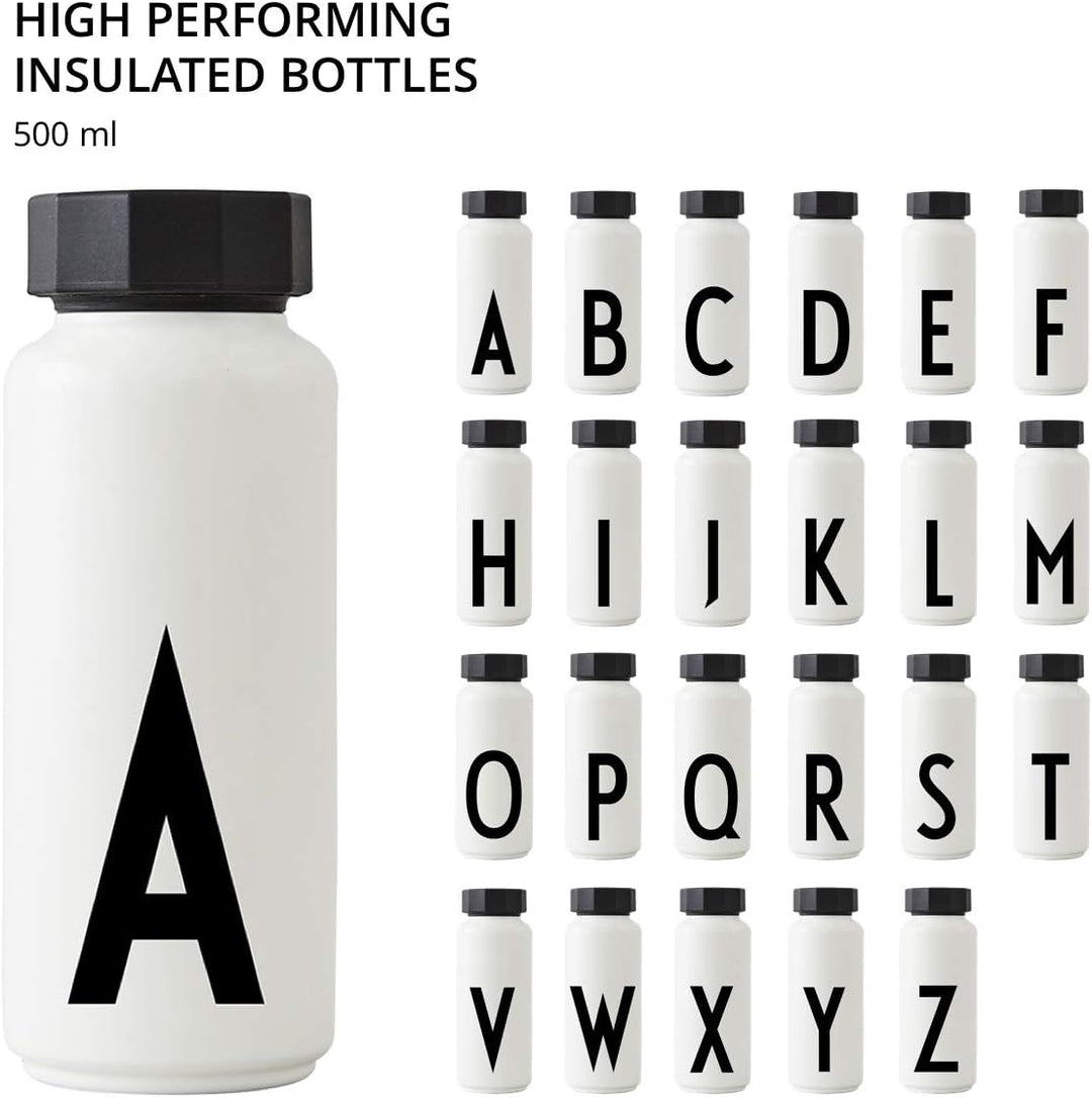 Design Letters Persönliche Edelstahl Trinkflasche Weiss (T) |500 ml| Kohlensäure geeignet BPA-Frei T