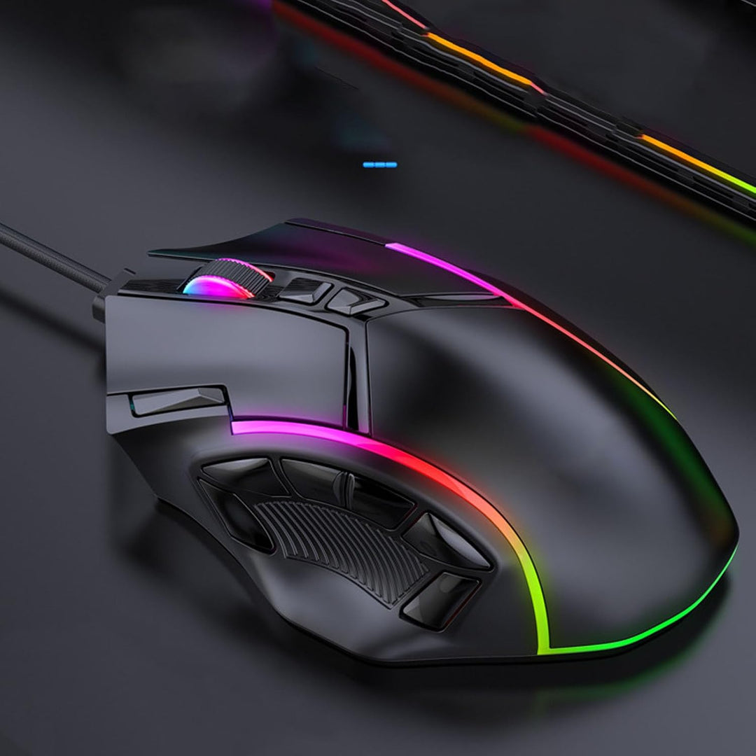 Eujgoov Kabelgebundene Gaming Maus 12800 DPI 12 programmierbare Tasten RGB LED Beleuchtung für PC La