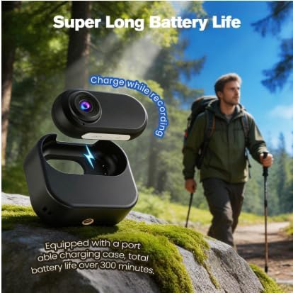4K Körperkamera Actionkamera, Mini Actionkamera Action Cam mit 125° Weitwinkel, WiFi, 600mAh Akku &amp;