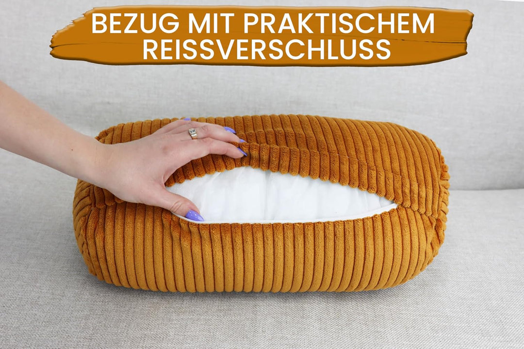 Amilian Nackenrolle mit Bezug 40x15 cm – Cord Kissen mit Füllung – Waschbar – Für Erwachsene &amp; Kinde