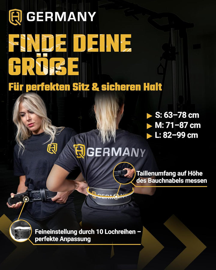 HQ Germany® Gewichthebergürtel [S/M/L/XL] - 100% Rindsleder, 100% Edelstahl - Weight Lifting Belt, G