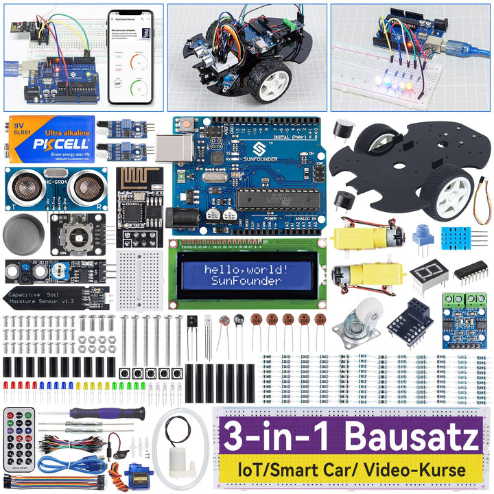 SunFounder Ultimate Starter Kit Kompatibel mit Arduino UNO IDE Scratch, 3-in-1 IoT/Smart Car/Basic K