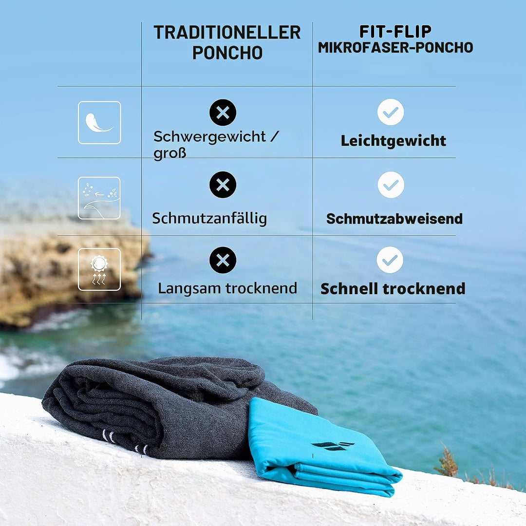Fit-Flip Surfponcho, Umziehhilfe Damen &amp; Herren – kompakt und sehr leicht – Badeponcho, Umziehhilfe,