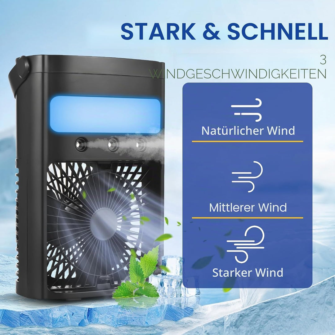 SIXRUN Tragbarer Ventilator mit 7-Farben-LED-Licht-Luftbefeuchter