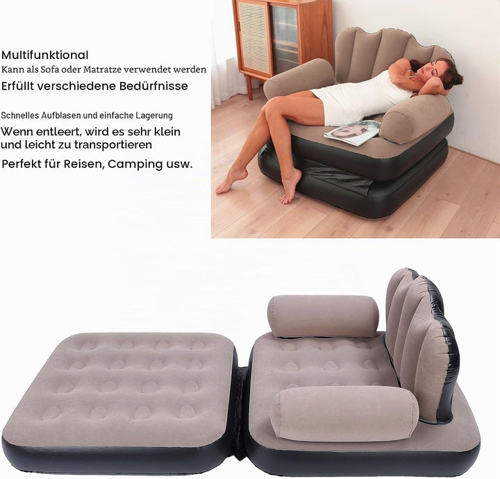 Jectse Aufblasbares Schlafsofa, Aufblasbare Couch-Matratze mit Verdicktem Beflocktem PVC, Tragbare F