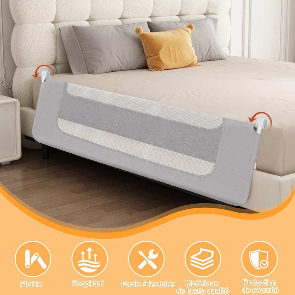 OHMG Bettgitter für Babys, 150 cm, faltbar, Sicherheitsbarriere für Kinder, tragbar, Bettgitter für