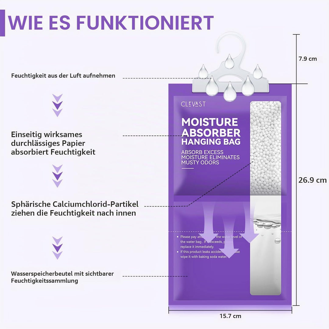 CLEVAST Luftentfeuchter 10er Pack mit Lavendelduft, hängender Feuchtigkeitsabsorber gegen Schimmel,