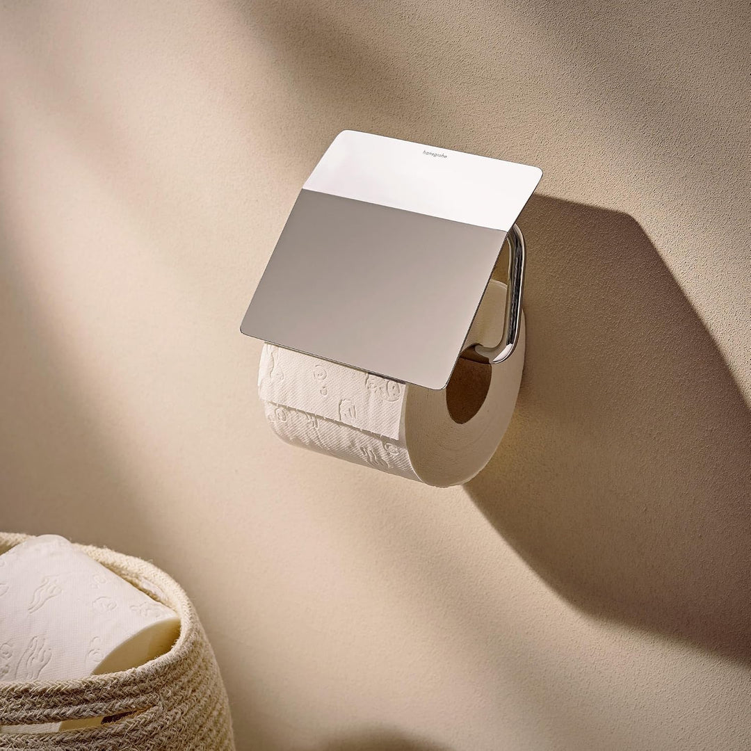 hansgrohe AddStoris S - Toilettenpapierhalter mit Deckel, Klopapierhalter für Wandmontage, Klorollen