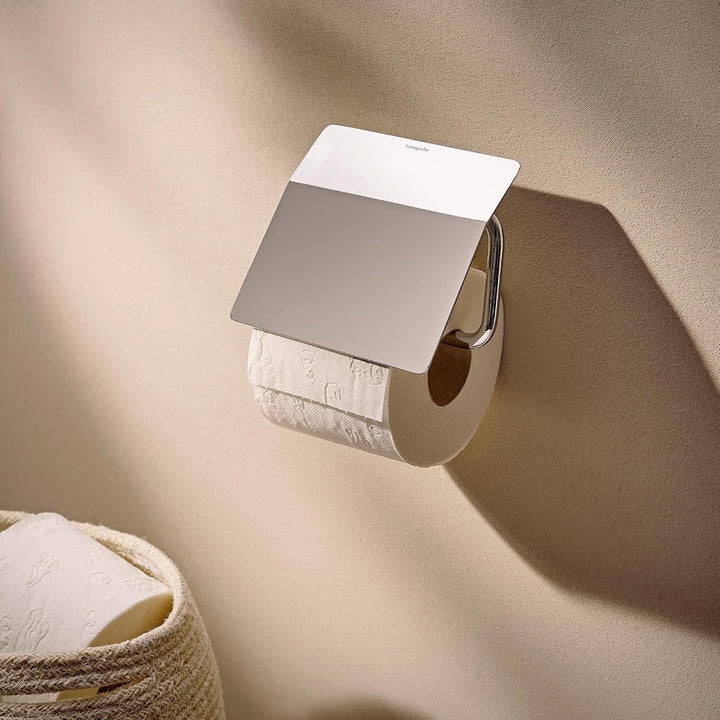 hansgrohe AddStoris S - Toilettenpapierhalter mit Deckel, Klopapierhalter für Wandmontage, Klorollen